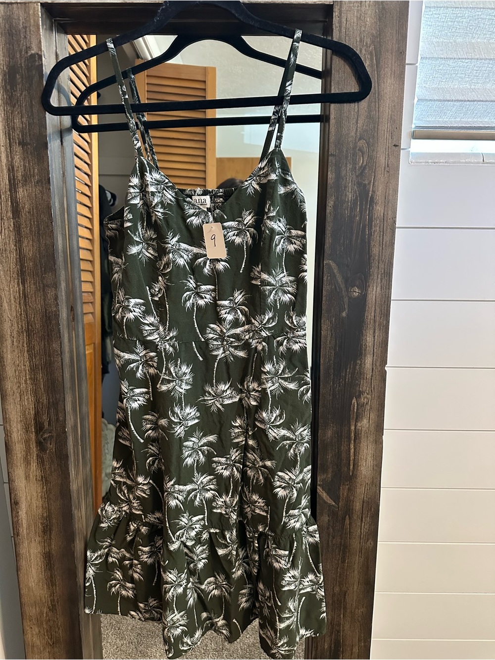 ANA Palm Tree Print Sundress Women’s Small Green Tropical Spaghetti Strap